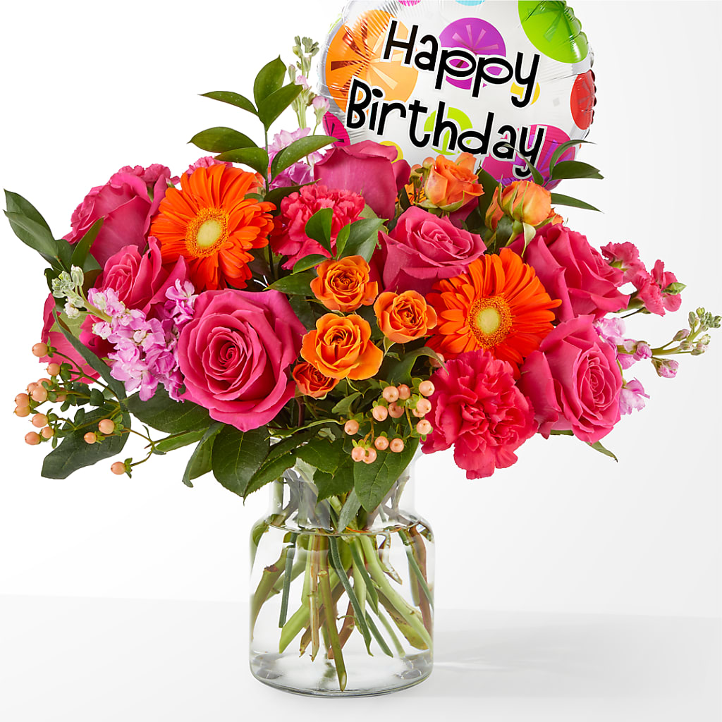 Fiesta Bouquet with Birthday Balloon – Flover, Wallington NJ