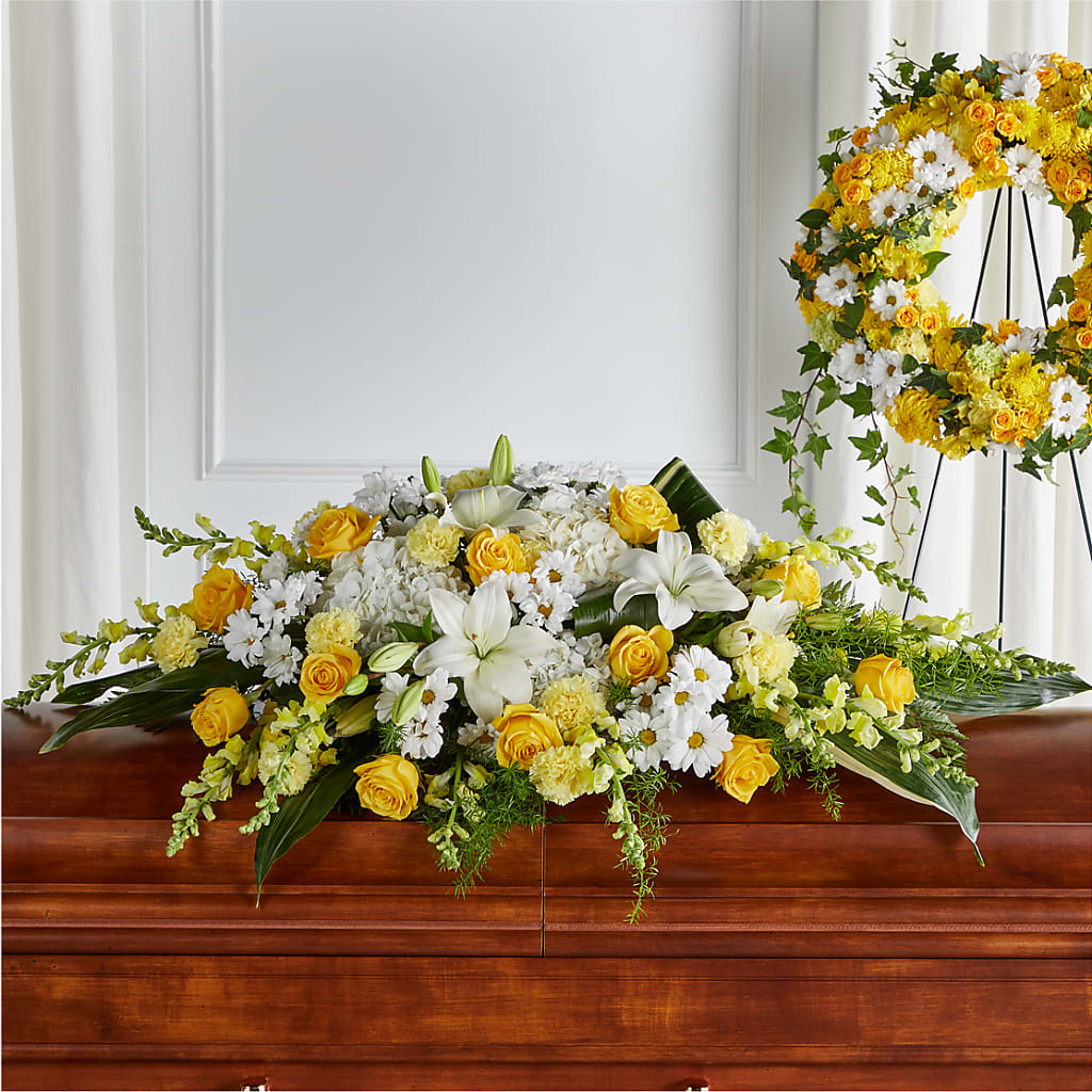 Golden Harmony Casket Spray – Flover, Wallington NJ