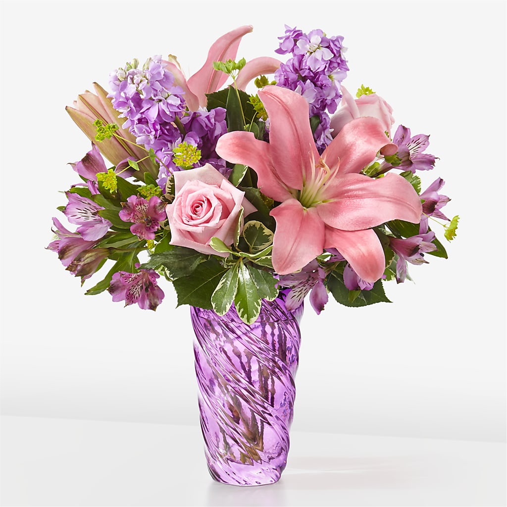 Precious Petals Bouquet with Luxe Swirl Vase – Flover, Wallington NJ