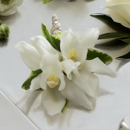 White Mini Cymbidium Boutonniere –  Flover, Wallington NJ